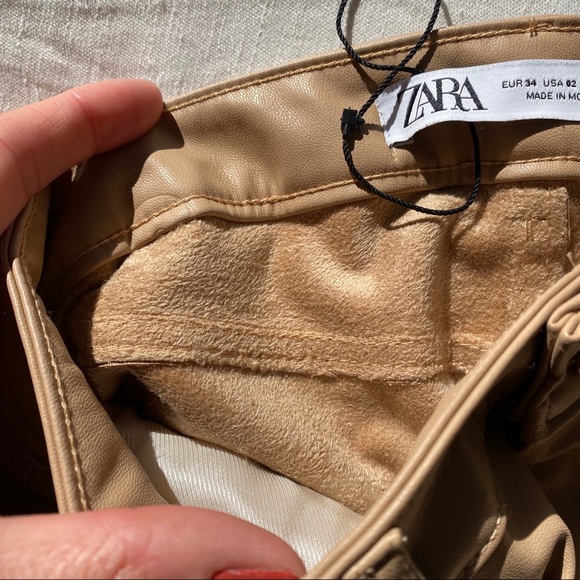 🍂 ZARA TAN FAUX LEATHER HIGH WAIST STRAIGHT LEG PANTS! - Picture 7 of 11